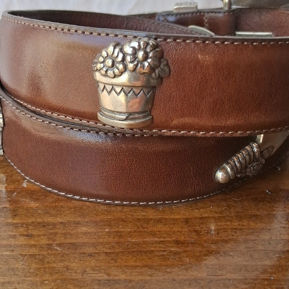 Talbots Vintage Western Brown Leather Belt with Silver Buckle - Picture 12 of 12